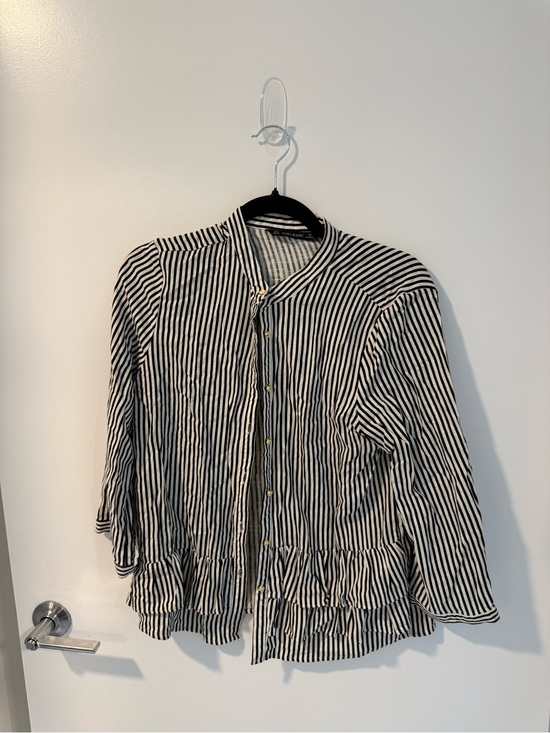 Zara Tops - Zara Black & White Striped Button-Front Ruffle Hem Top